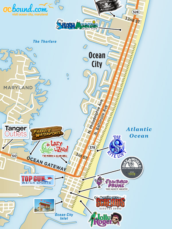 Ocean City Attractions Map Ocean City Md Ocbound Com