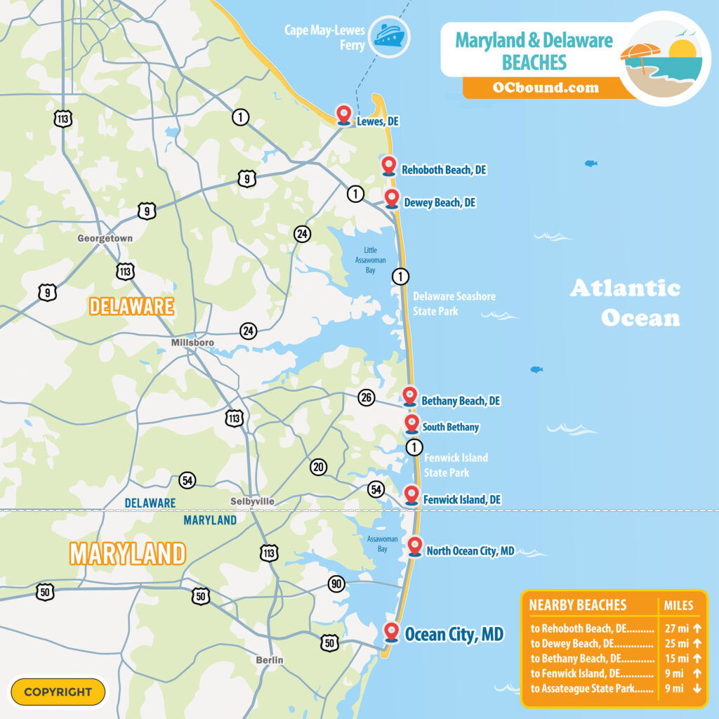 Map of Maryland and Delaware Beaches - Driving Directions